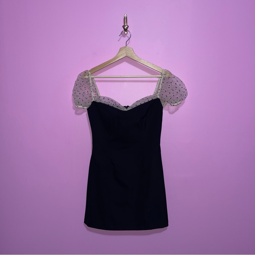 Camila Coelho Heirloom Tulle Puff Sleeve‎ Mini Dress Small Black Flocked Dot - Picture 3 of 12